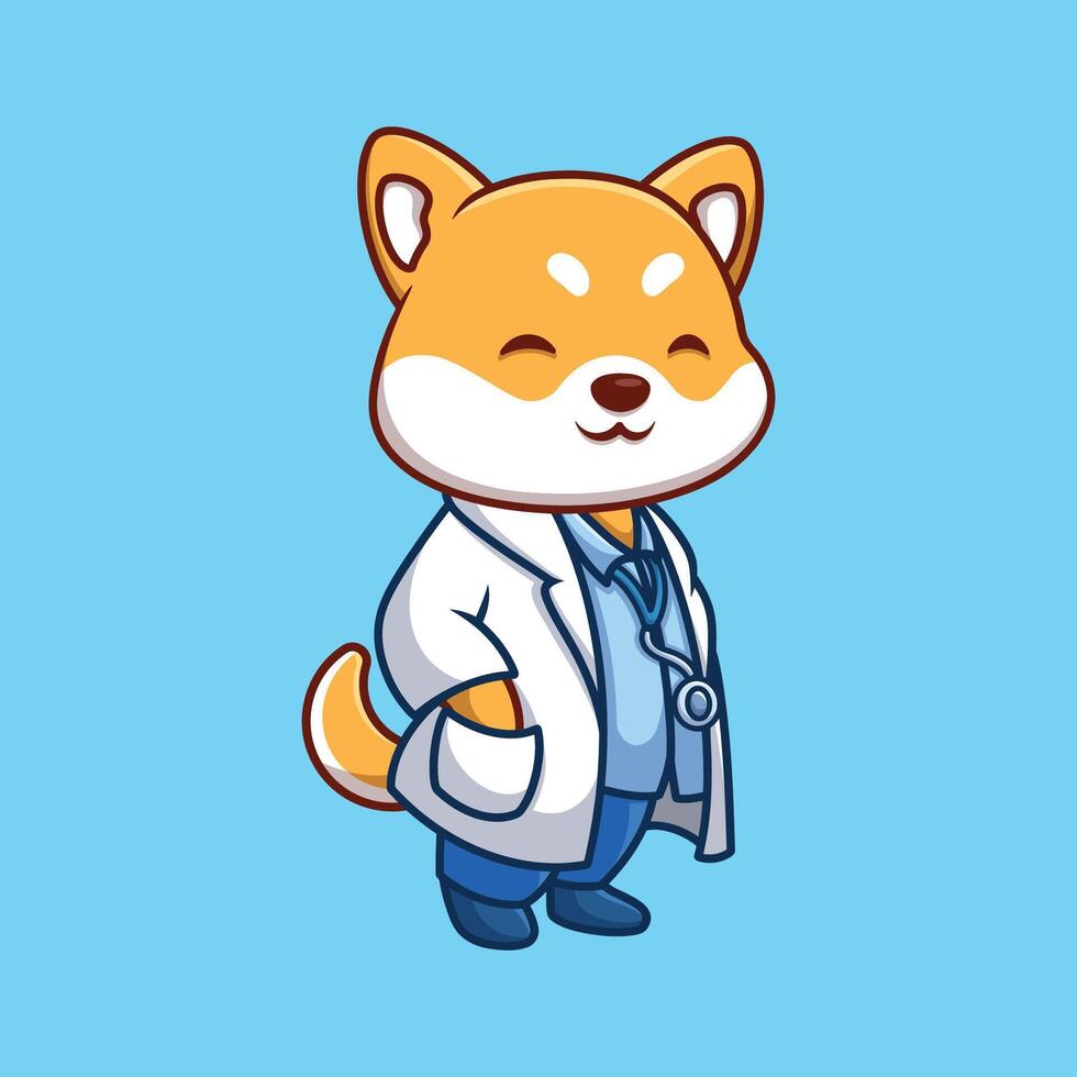 medico shiba inu carino cartone animato vettore