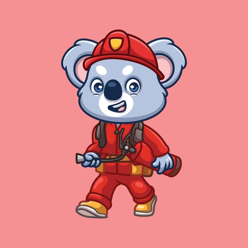 pompiere koala carino cartone animato vettore