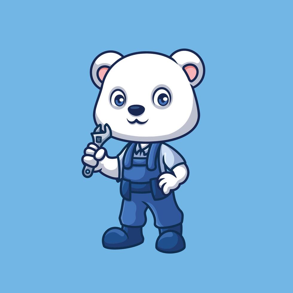 meccanico polare orso carino cartone animato vettore