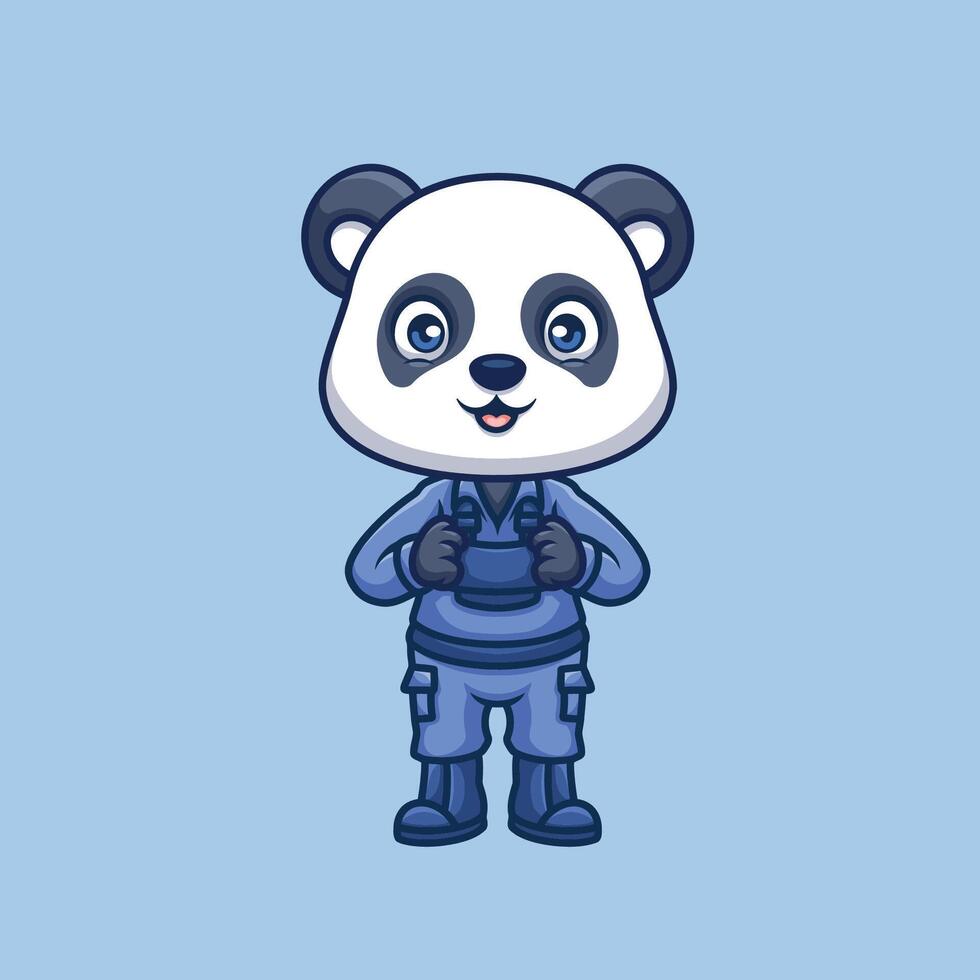 meccanico panda carino cartone animato vettore