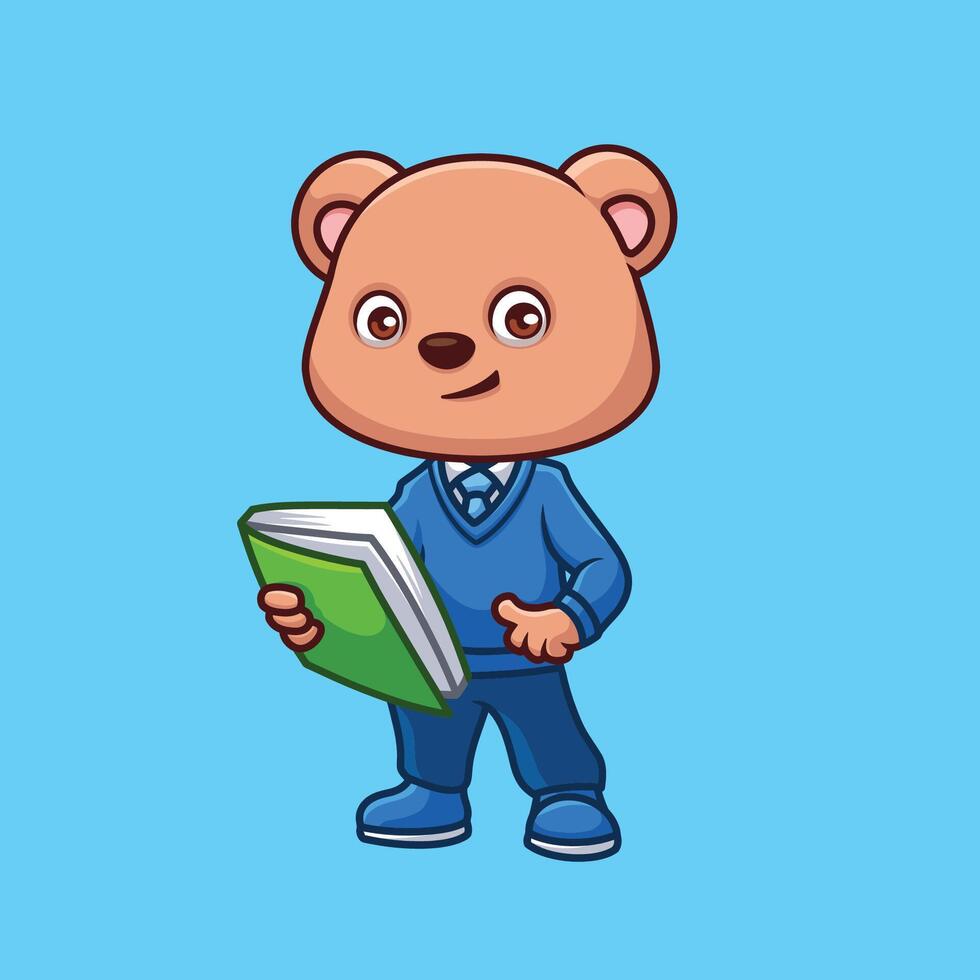 insegnante orso carino cartone animato personaggio vettore