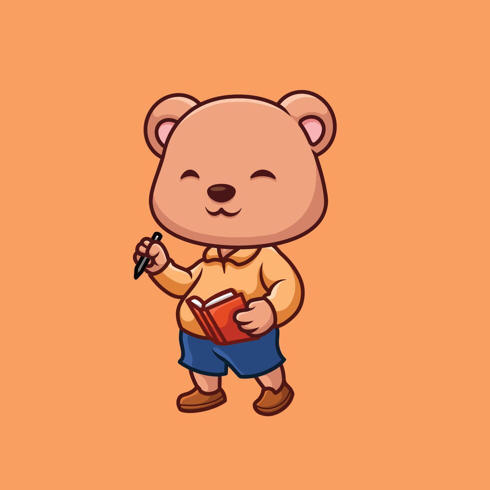 insegnante orso carino cartone animato personaggio vettore