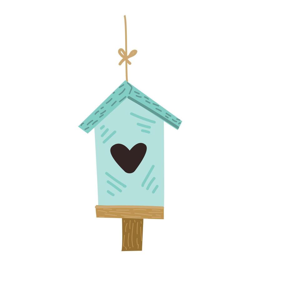primavera birdhouse di legna - mano disegnato vettore illustrazione isolato, blu colore. vettore illustrazione può Usato per saluto carta, modello per striscione, cartolina.
