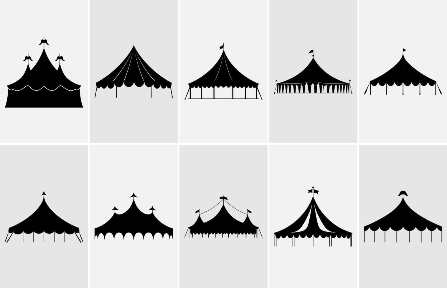 circo sagome impostare, circo tenda Festival icona vettore illustrazione.