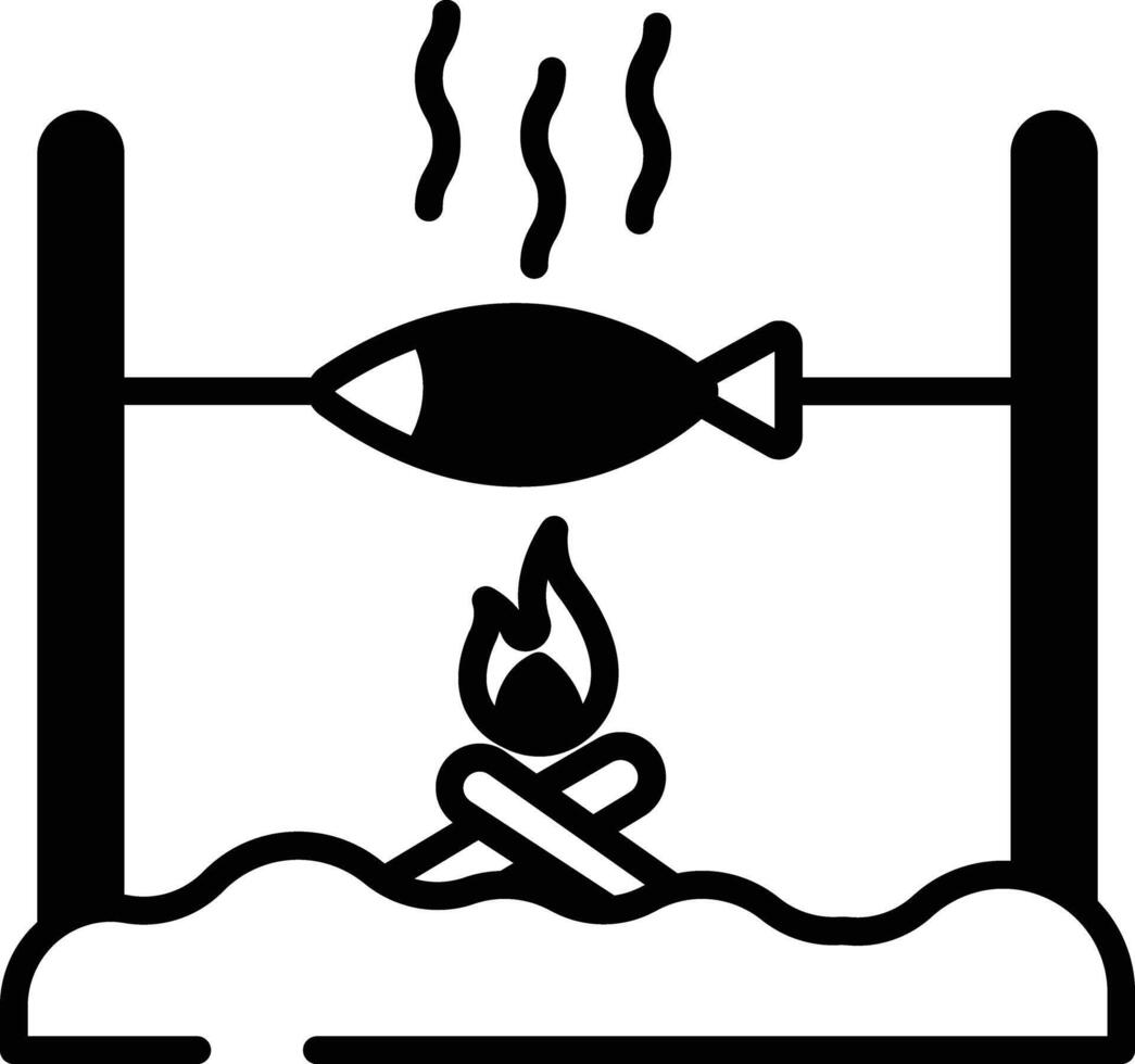 grigliato pesce glifo e linea vettore illustrazione