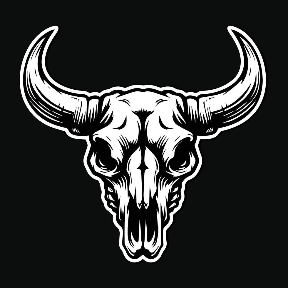 buio arte cranio bestia Toro testa nero e bianca illustrazione vettore
