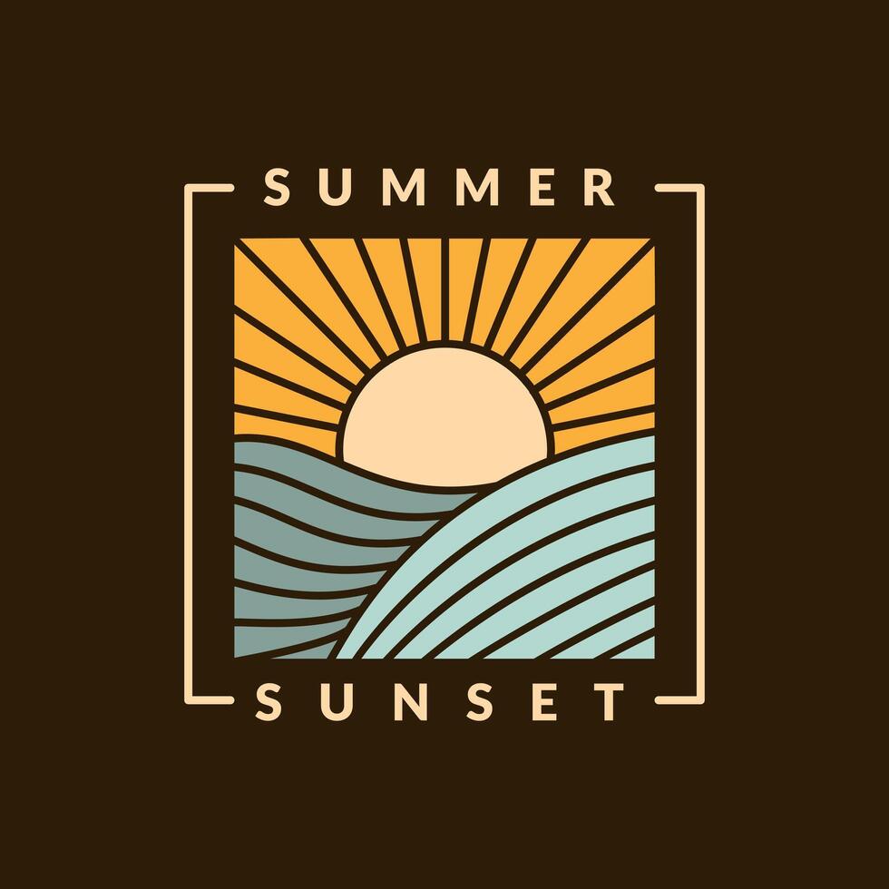 illustrazione di tramonto spiaggia monoline o linea arte stile vettore