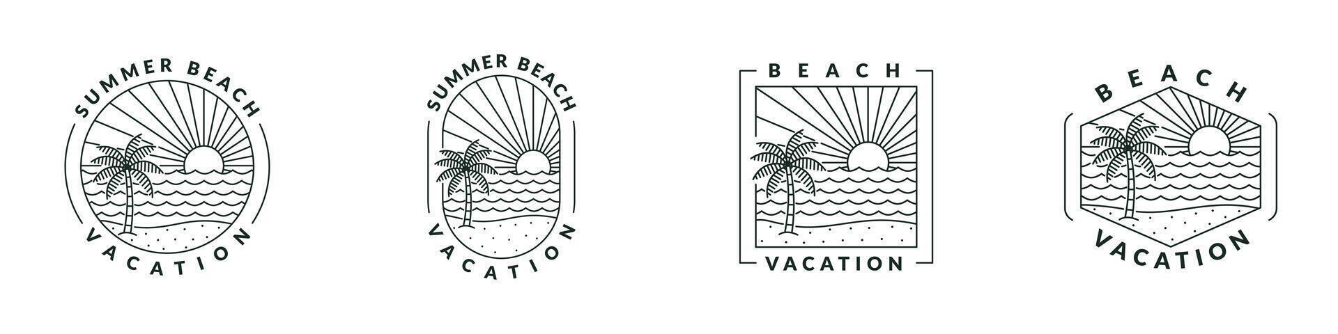 illustrazione di spiaggia monoline o linea arte stile vettore