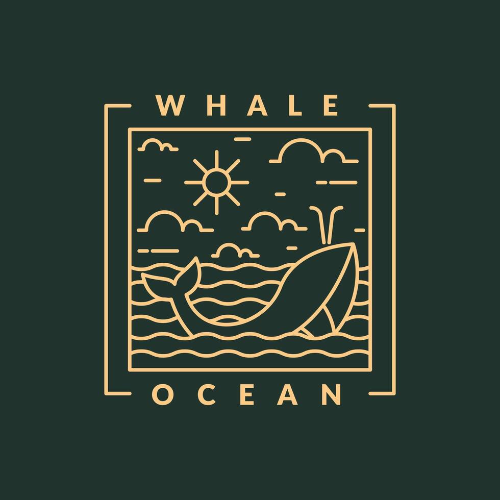 illustrazione di oceano e balena monoline o linea arte stile vettore