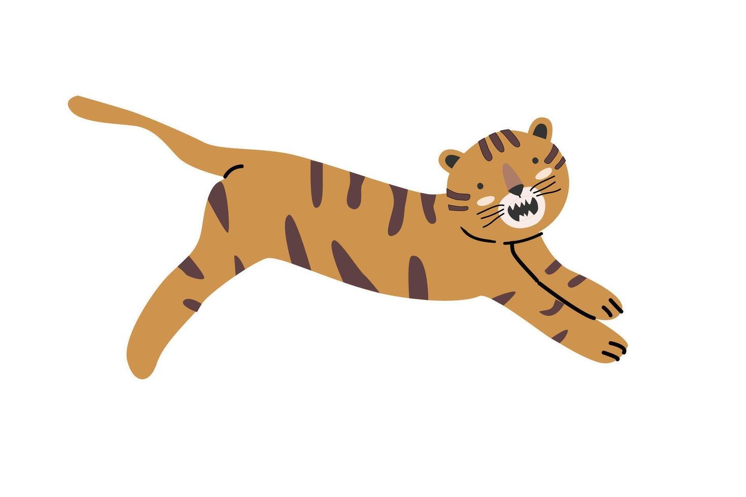 tropicale carino selvaggio gatto animale - tigre nel salto. vettore illustrazione isolato. può Usato per estate tropicale sfondo, animale carta, striscione.