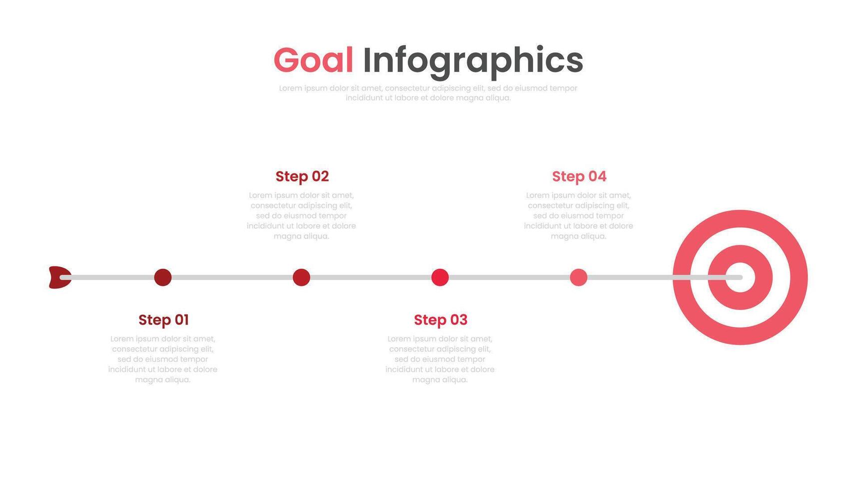 4 Infografica attività commerciale con arco freccia e bersaglio per sequenza temporale presentazione concetto vettore