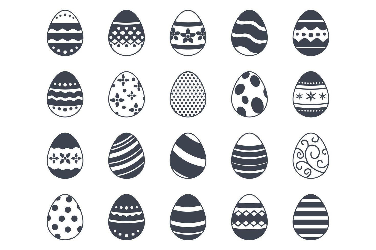 Pasqua uova, Pasqua giorno Festival icona impostare, Ostern uovo icone con decorazione modelli simboli collezione, logo isolato vettore illustrazione