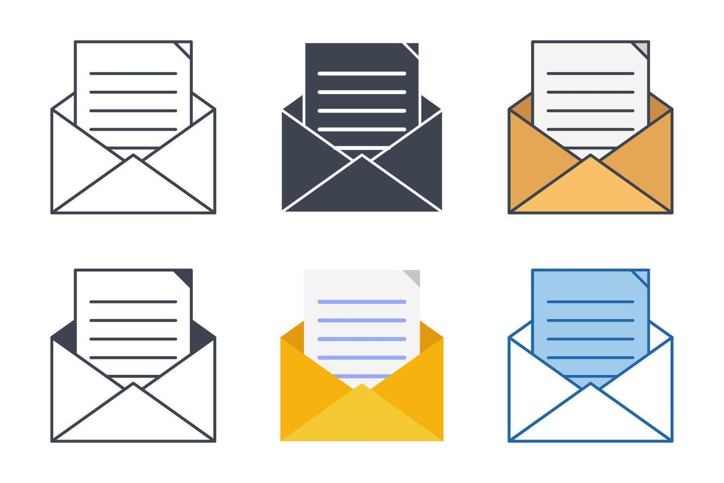 e-mail con documento icona collezione con diverso stili. posta Busta simbolo vettore illustrazione isolato su bianca sfondo