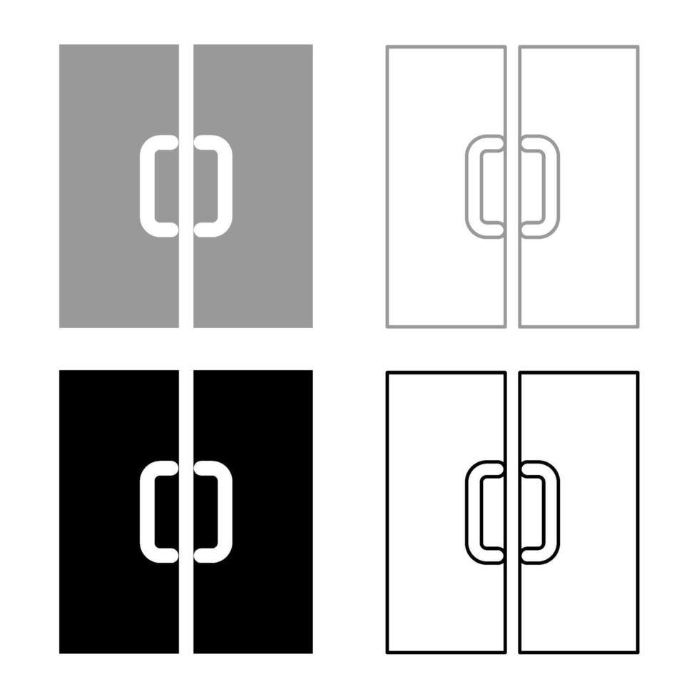 Doppio porta Uscita portone impostato icona grigio nero colore vettore illustrazione Immagine solido riempire schema contorno linea magro piatto stile