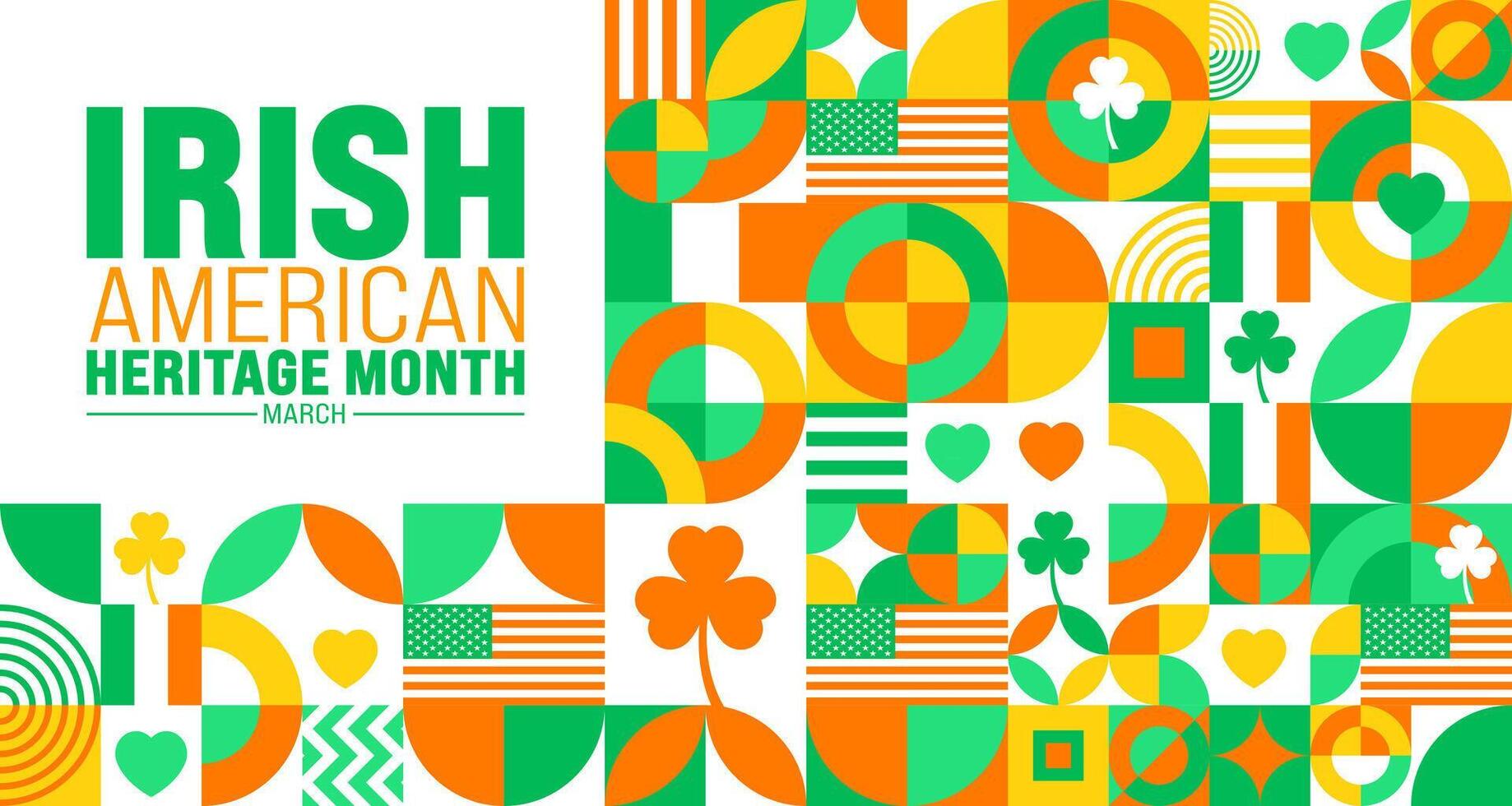 marzo è irlandesi americano eredità mese geometrico forma modello sfondo con trifoglio foglia pianta design modello. uso per sfondo, striscione, cartello, carta, e manifesto design modello. vettore