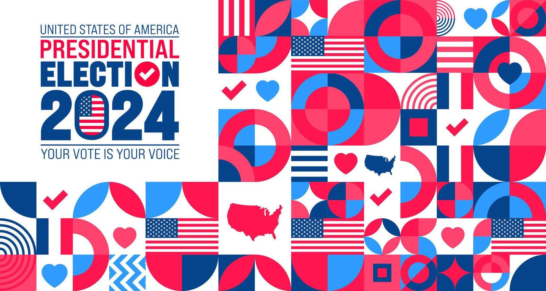 Stati Uniti d'America elezione 2024 sfondo design modello. Stati Uniti d'America bandiera 2024 presidenziale elezione bandiera design. noi presidenziale elezione voto manifesto. novembre 5 votazione giorno striscione. vettore illustrazione.