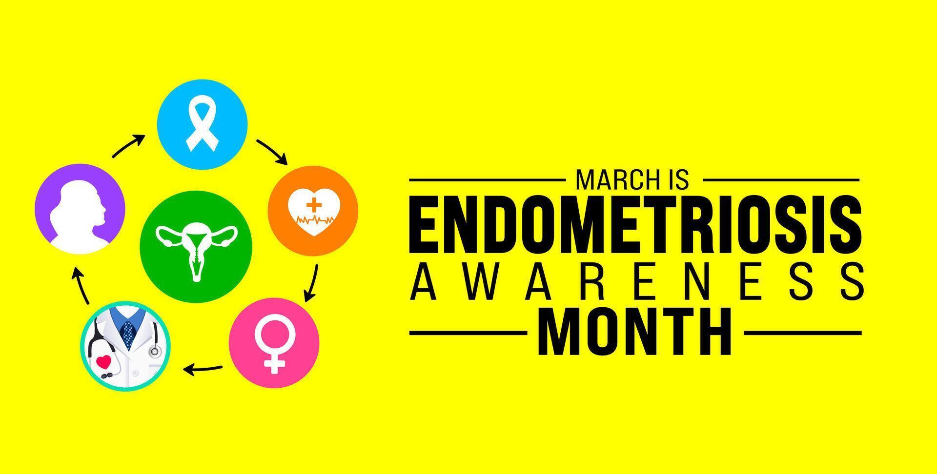 marzo è endometriosi consapevolezza mese sfondo modello. vacanza concetto. uso per sfondo, striscione, cartello, carta, e manifesto design modello con testo iscrizione e standard colore. vettore