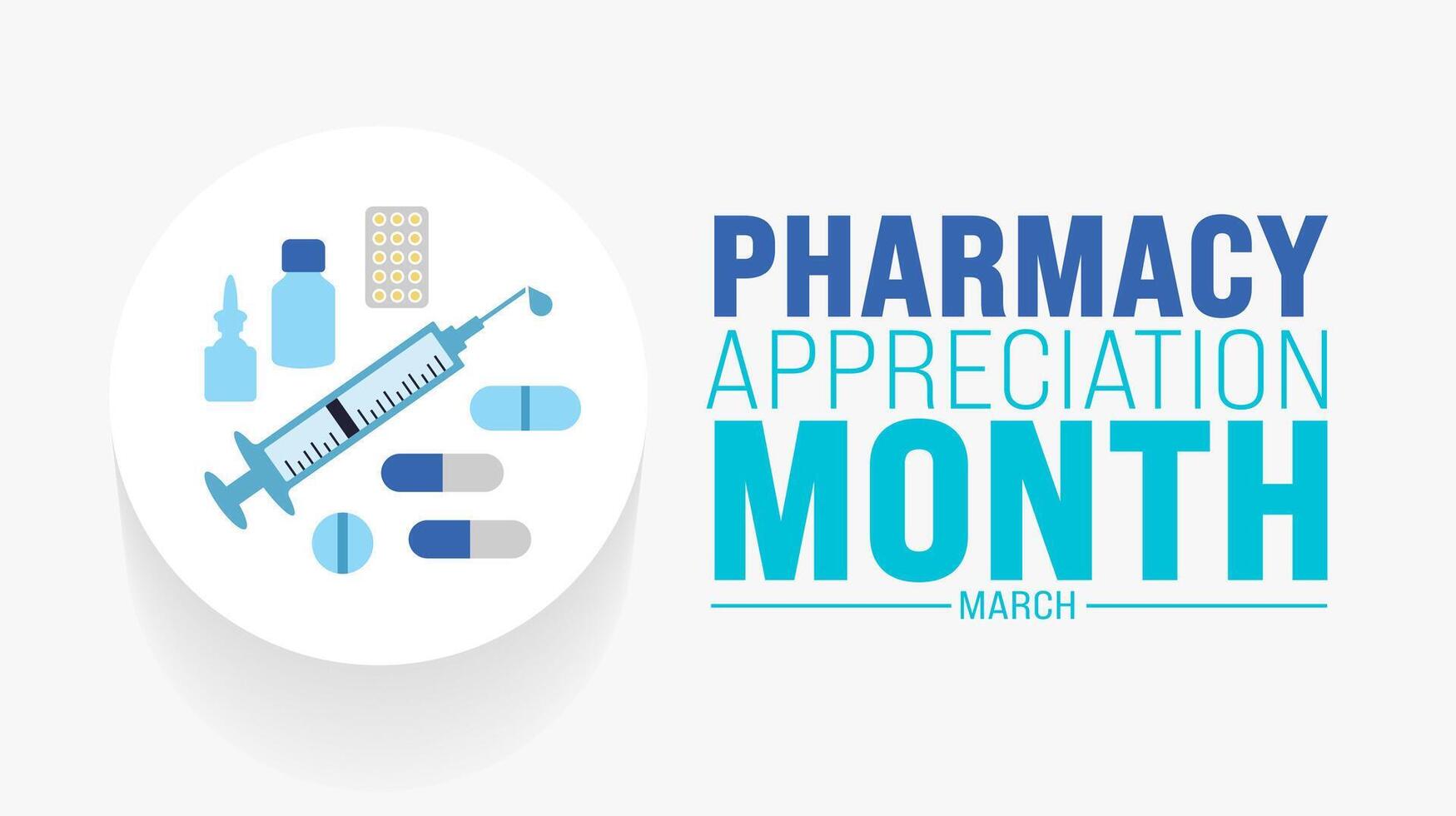 marzo è farmacia apprezzamento mese sfondo modello. vacanza concetto. uso per sfondo, striscione, cartello, carta, e manifesto design modello con testo iscrizione e standard colore. vettore