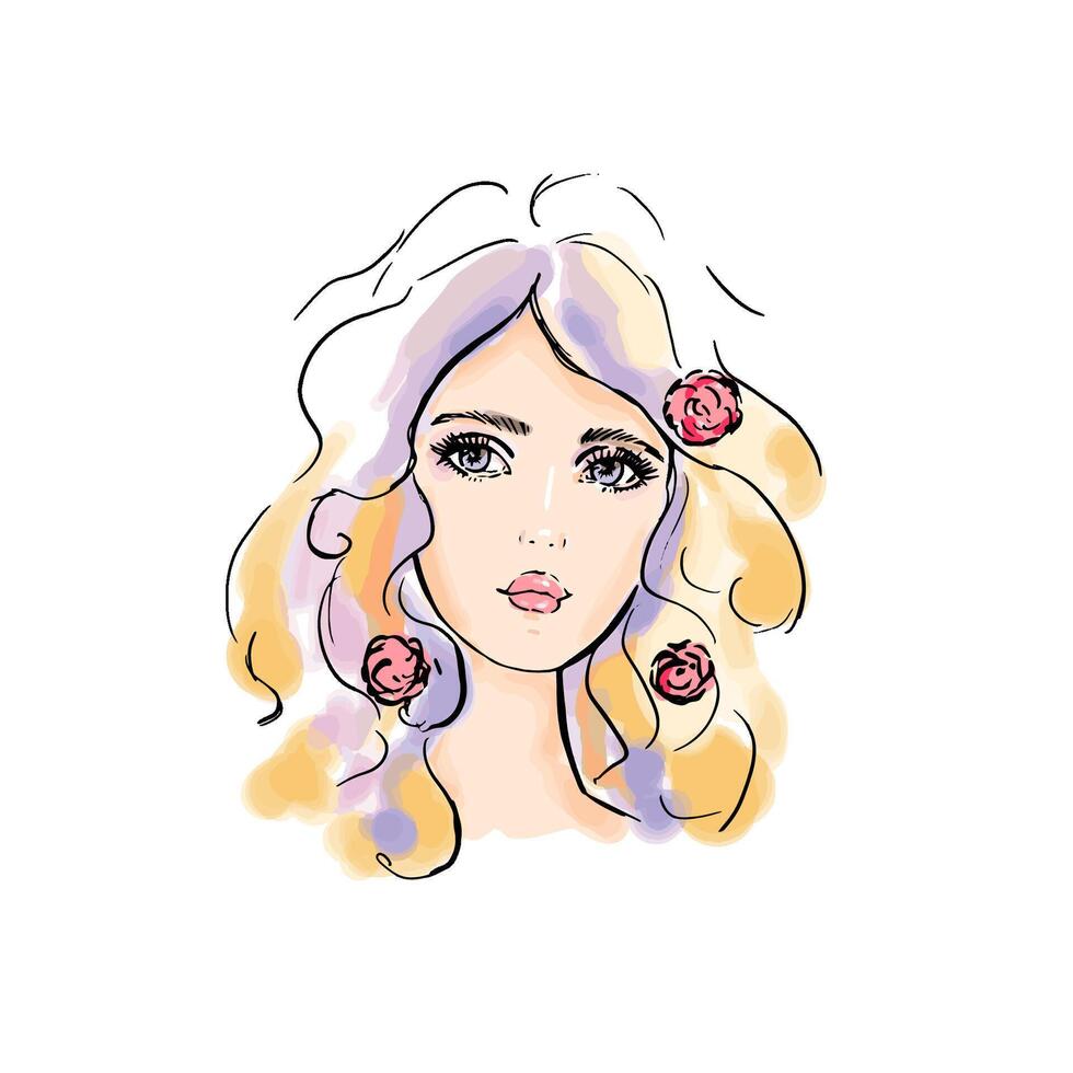 bellissimo moda donna vettore ritratto. mano disegnato illustrazione