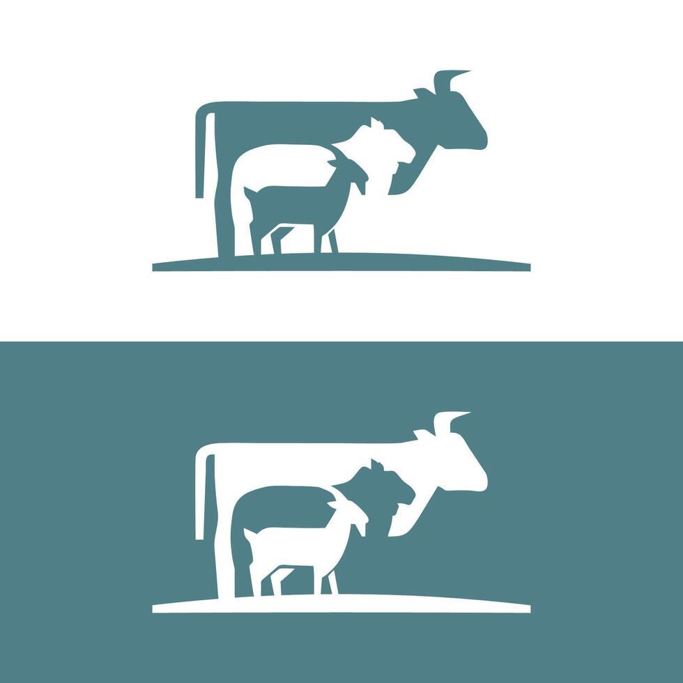 vettore silhouette illustrazione mucca pollo capra animale azienda agricola gruppo logo