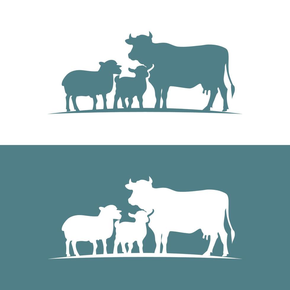 vettore silhouette illustrazione mucca pecora capra animale azienda agricola gruppo logo