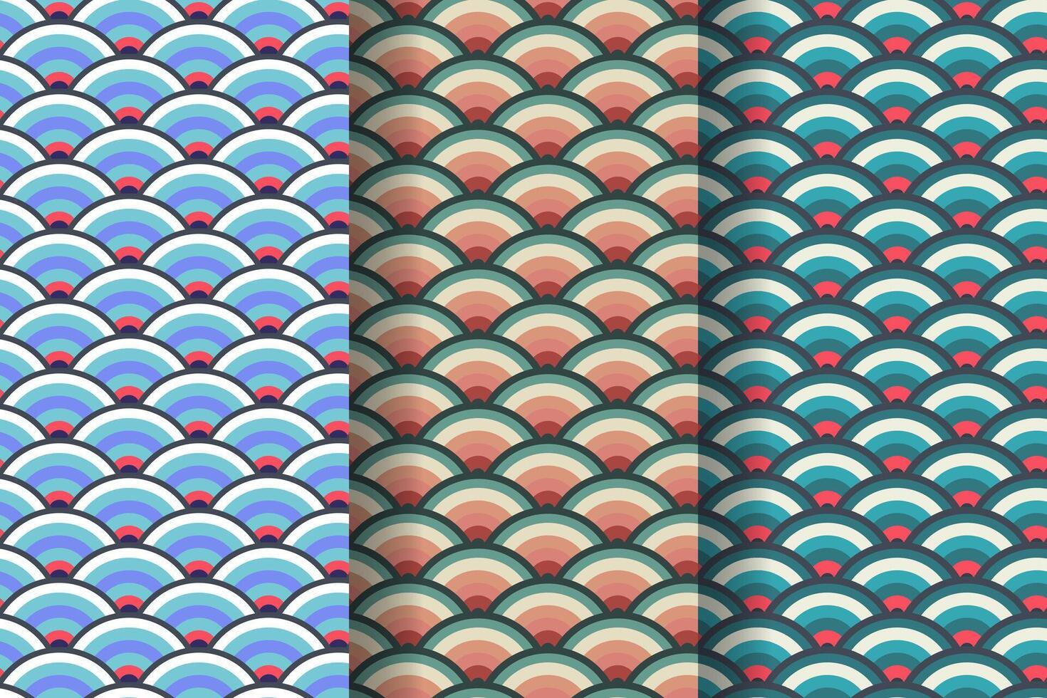 impostato di giapponese onda geometrico senza soluzione di continuità modello, chiamato seigaiha, concentrico cerchi, pesce scala imitazione, tradizionale orientale arte, vettore illustrazione