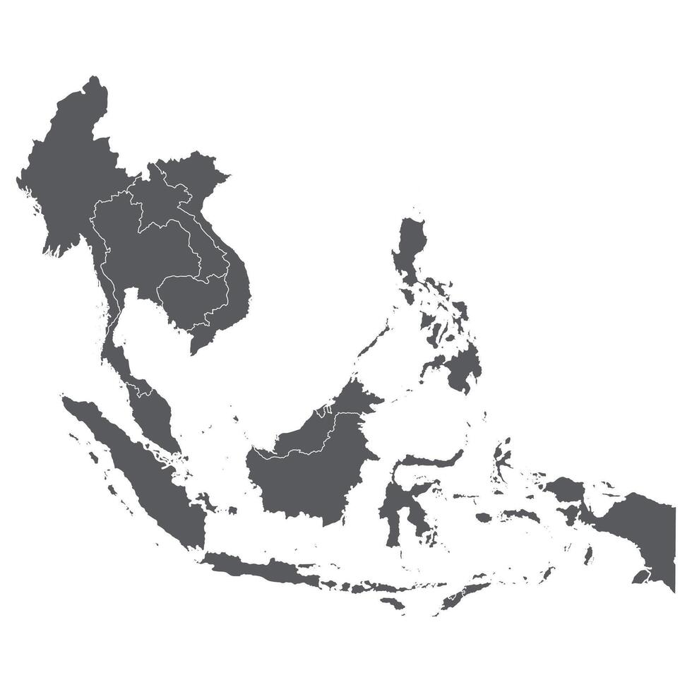 sud-est Asia nazione carta geografica. carta geografica di sud-est Asia nel grigio colore. vettore