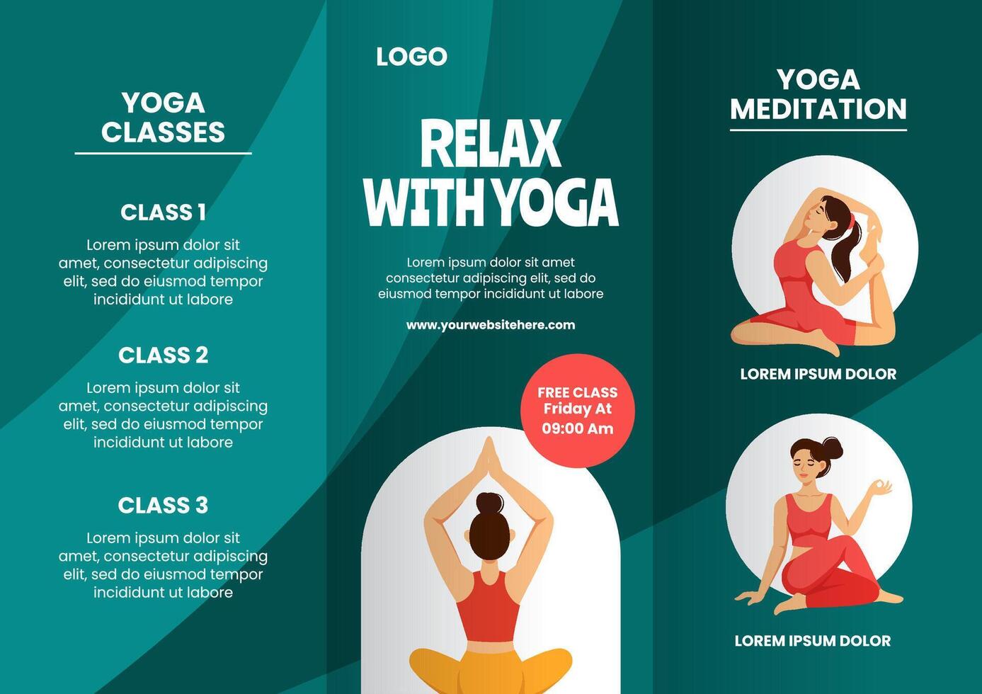 yoga giorno opuscolo piatto cartone animato mano disegnato modelli sfondo illustrazione vettore