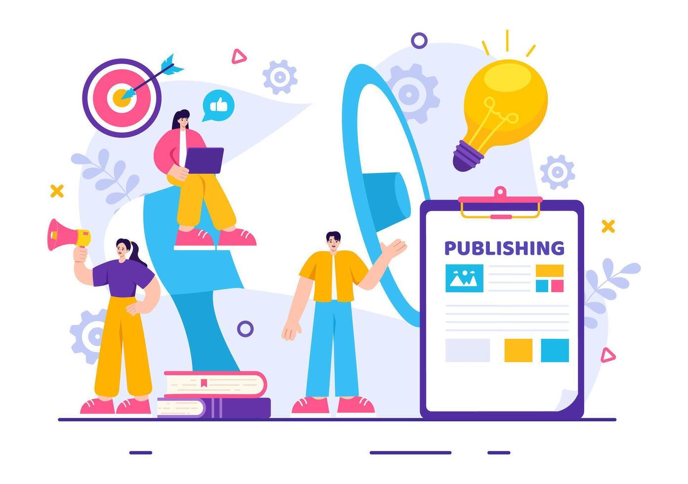 digitale editoriale soddisfare blog marketing scrittura vettore illustrazione per sociale media o pagina web organizzazione nel piatto cartone animato sfondo design