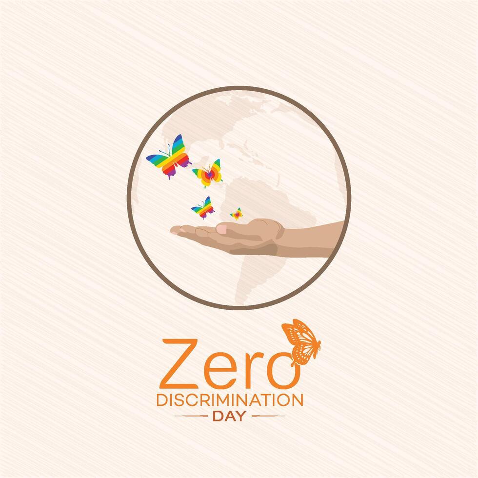 zero discriminazione giorno manifesto, insieme a. arcobaleno, farfalle. colorato, tipografia, e. simbolo, vettore, 1 marzo, sociale media inviare vettore