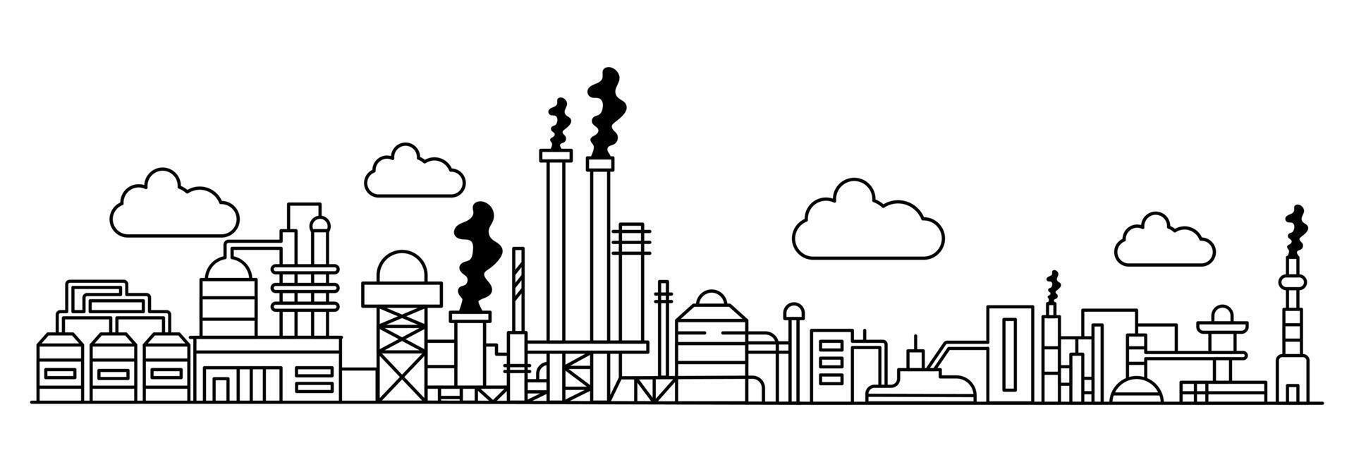 vettore linea industria costruzione. illustrazione costruzione attività commerciale fabbrica desig e magazzino industriale. disegno esterno produzione