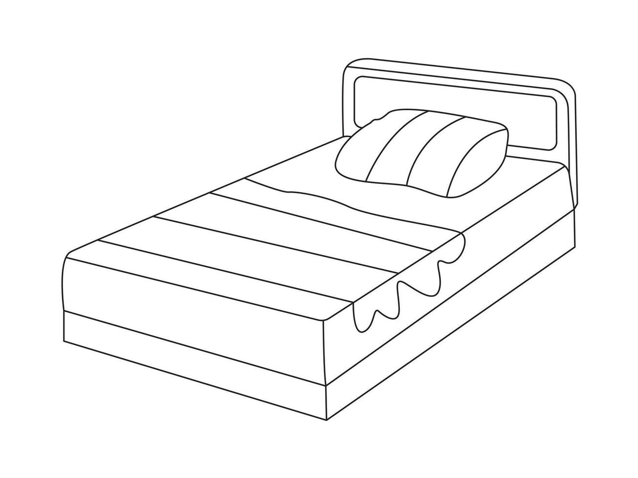 letto scarabocchio icona nel vettore. mano disegnato letto icona nel vettore. scarabocchio letto illustrazione, contemporaneo Camera da letto interno con moderno imbottito testiera, bianca letto con un' accogliente coperta vettore