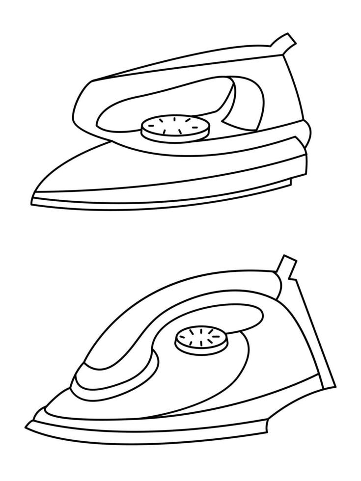 ferro icona impostato di levigante ferro vettore icone. asciutto e vapore ferro vettore icona impostare. ferro piatto linea icone impostare. piatto ferro cartello illustrazione.