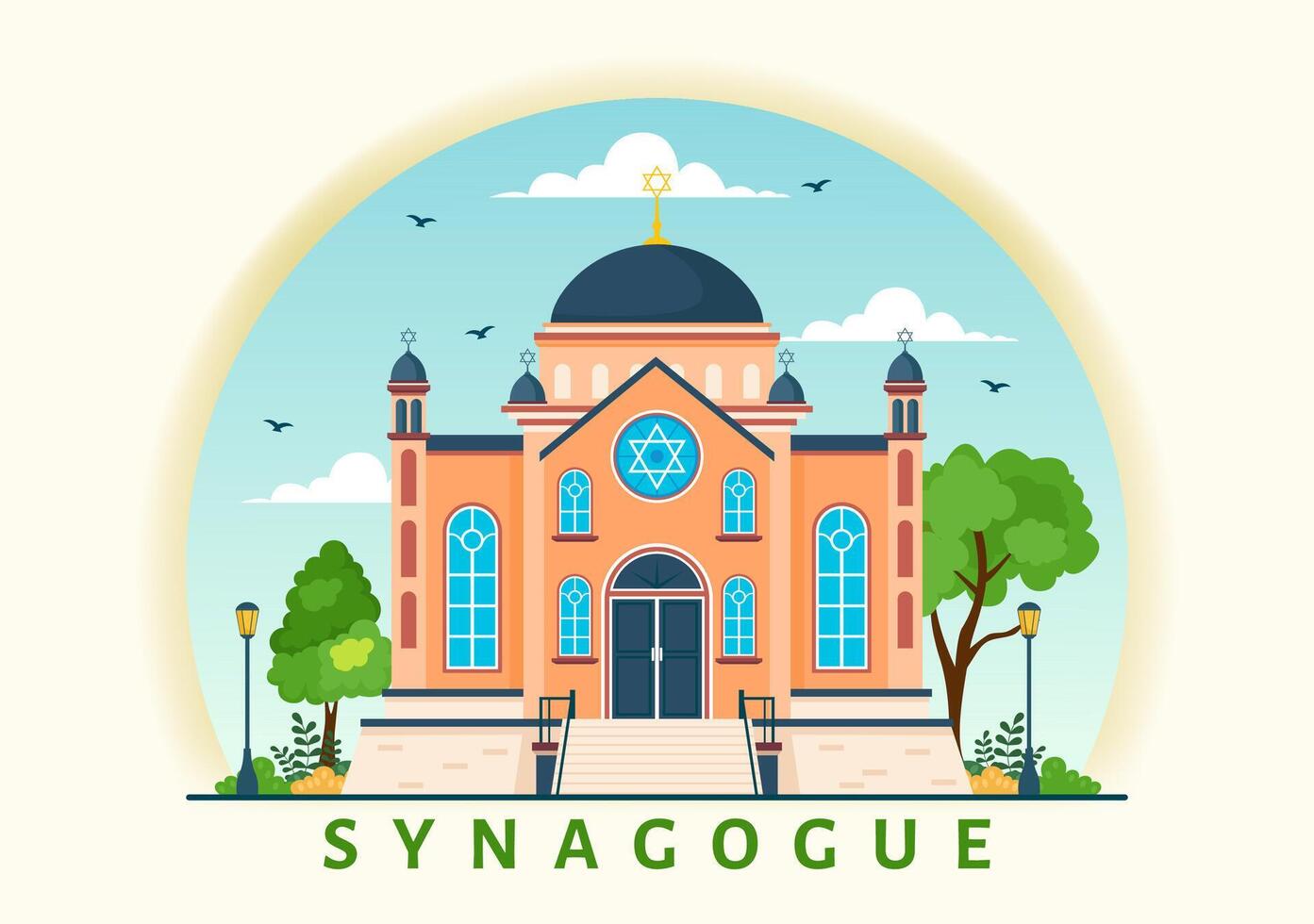 sinagoga edificio o ebraico tempio vettore illustrazione con religioso, ebraico o giudaismo e ebreo culto posto nel piatto cartone animato sfondo