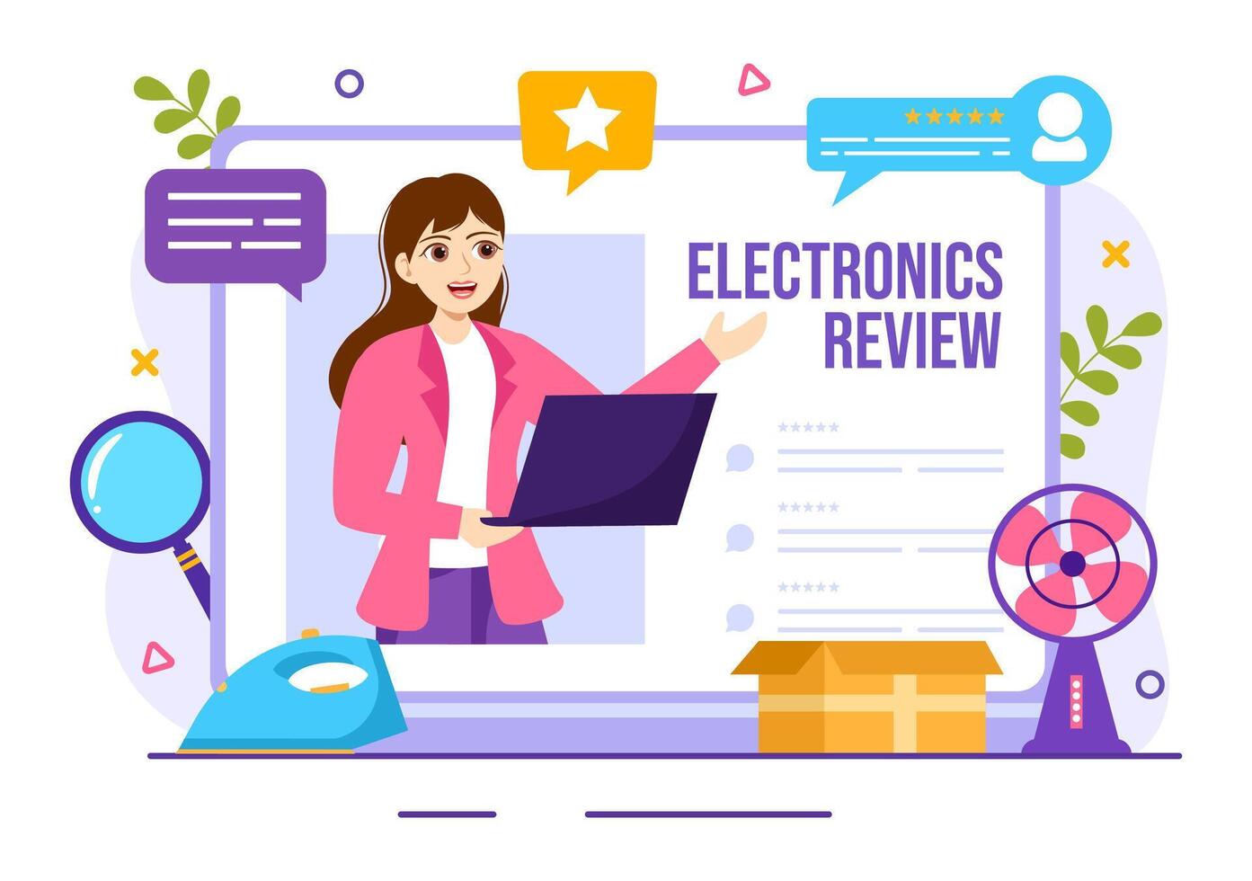 elettronica revisione vettore illustrazione con cliente valutazione qualità di servizio o applicazione e fornire risposta nel piatto cartone animato sfondo