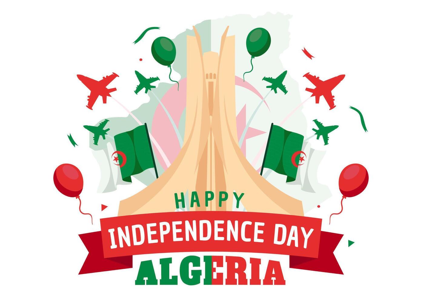 contento algeria indipendenza giorno vettore illustrazione con agitando bandiera e carta geografica nel nazionale vacanza piatto cartone animato sfondo design