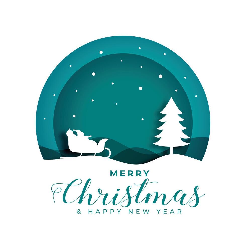 papercut stile Santa Claus e albero allegro Natale sfondo design vettore