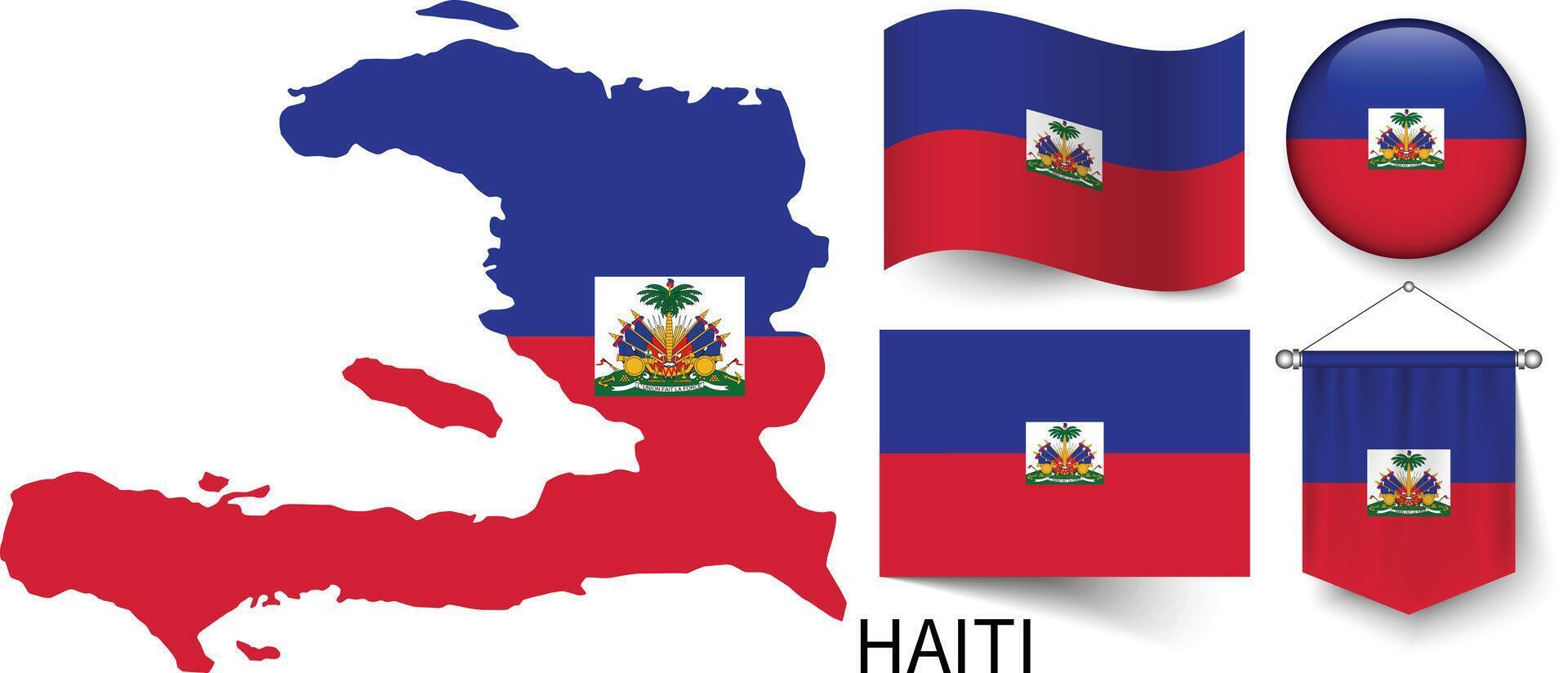 il vario modelli di il Haiti nazionale bandiere e il carta geografica di haiti frontiere vettore