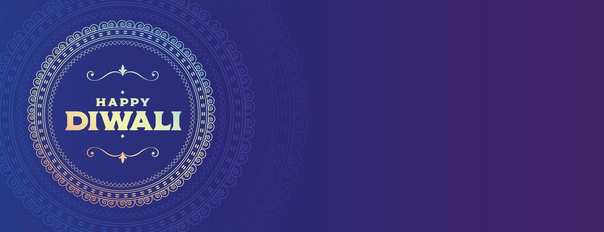 simpatico contento Diwali occasione bandiera con mandala telaio design vettore