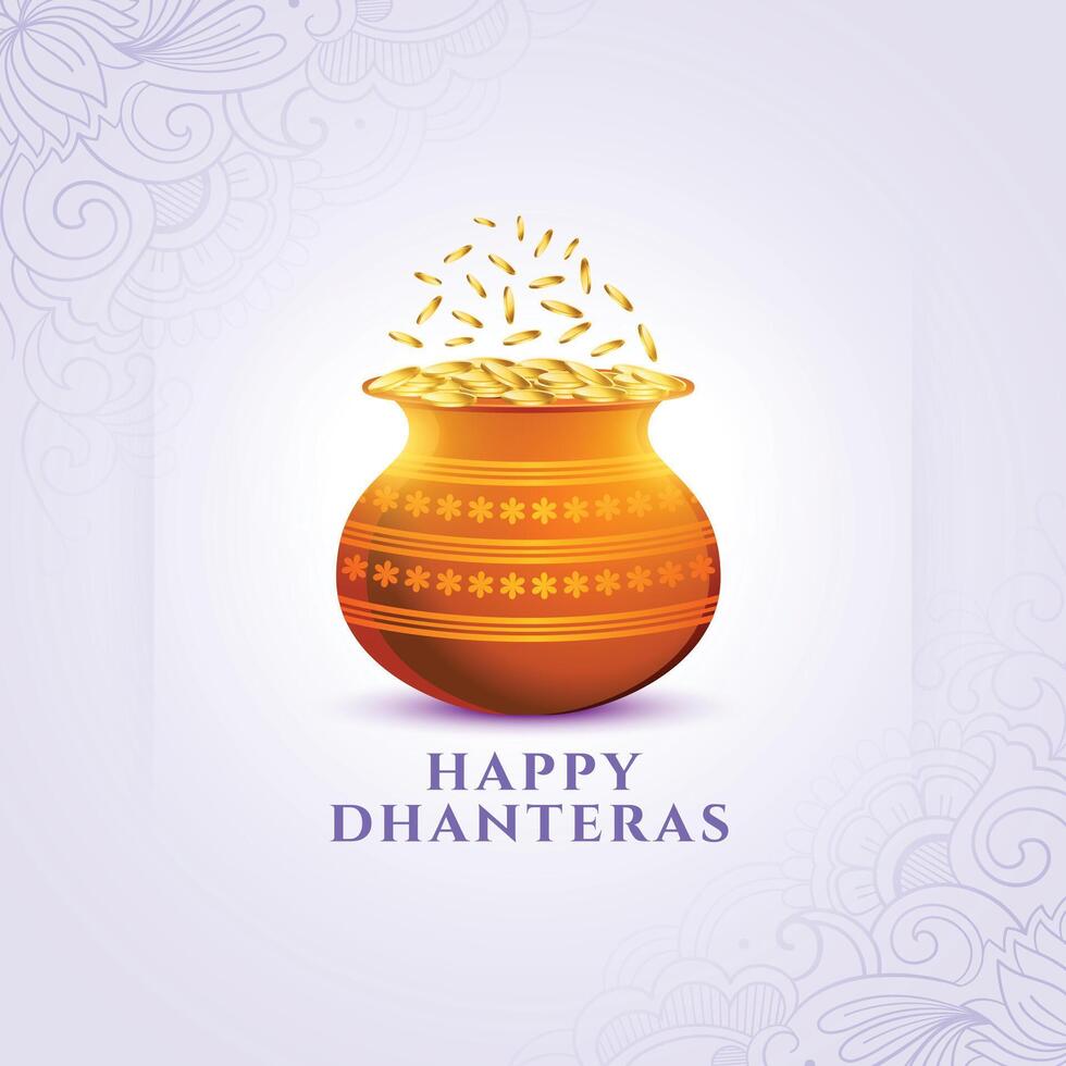 gioioso contento dhanteras culto sfondo con d'oro moneta pentola design vettore