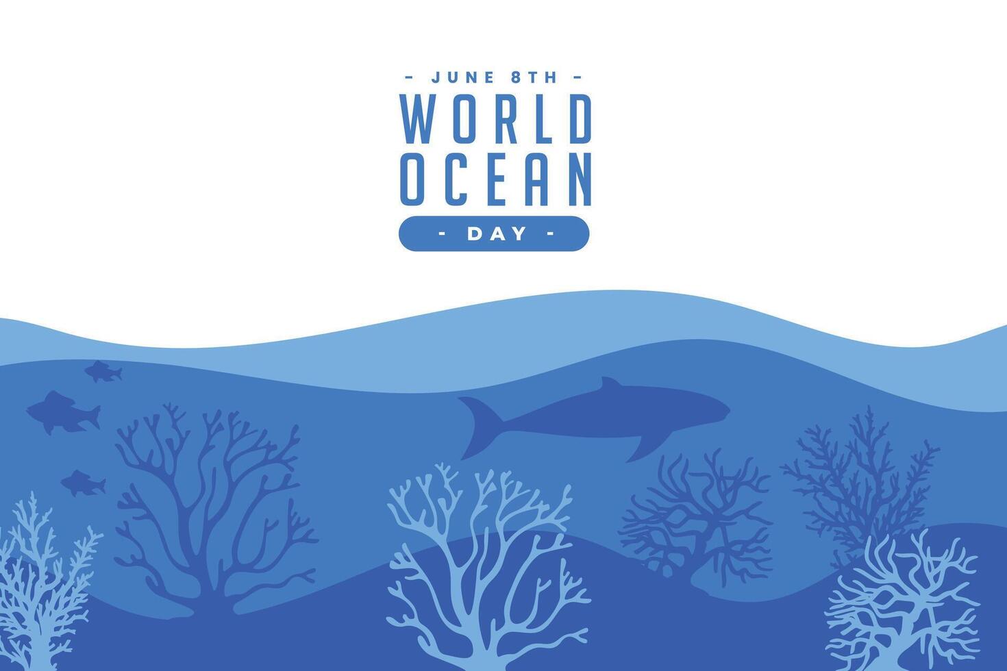 8 ° giugno mondo oceano giorno sfondo con balena e corallo design vettore