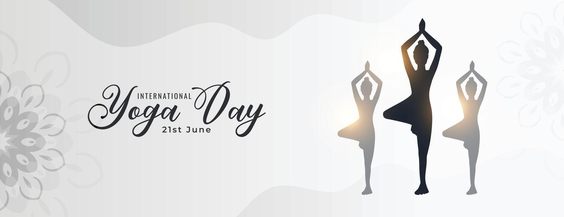 elegante internazionale yoga giorno manifesto con donne silhouette vettore