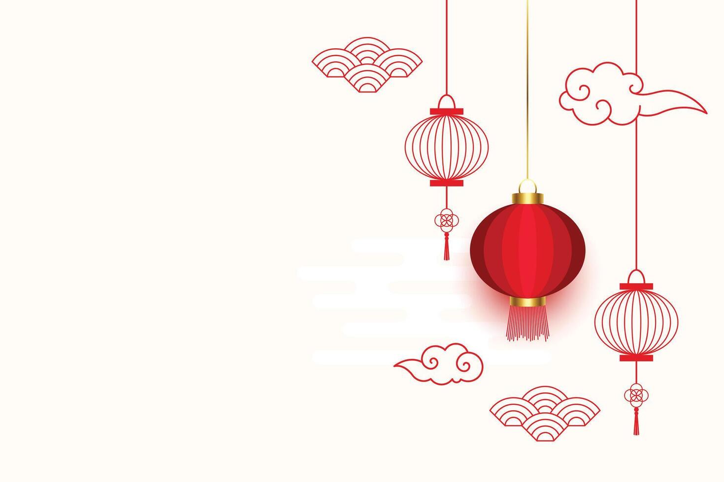 Cinese Festival carta con lanterna e nuvole decorazione vettore