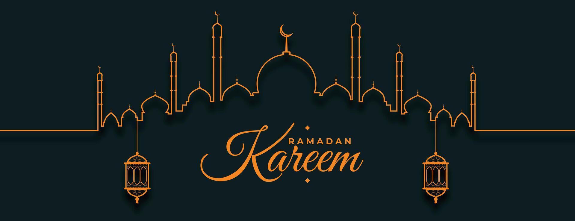 linea stile Ramadan kareem simpatico eid bandiera design vettore