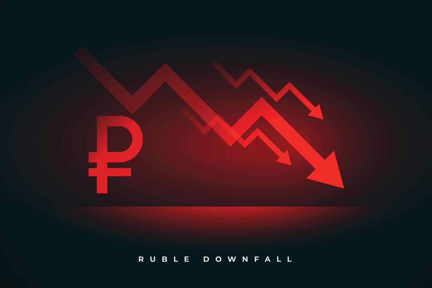 rublo crollo di russo moneta con Caduta freccia nel rosso vettore