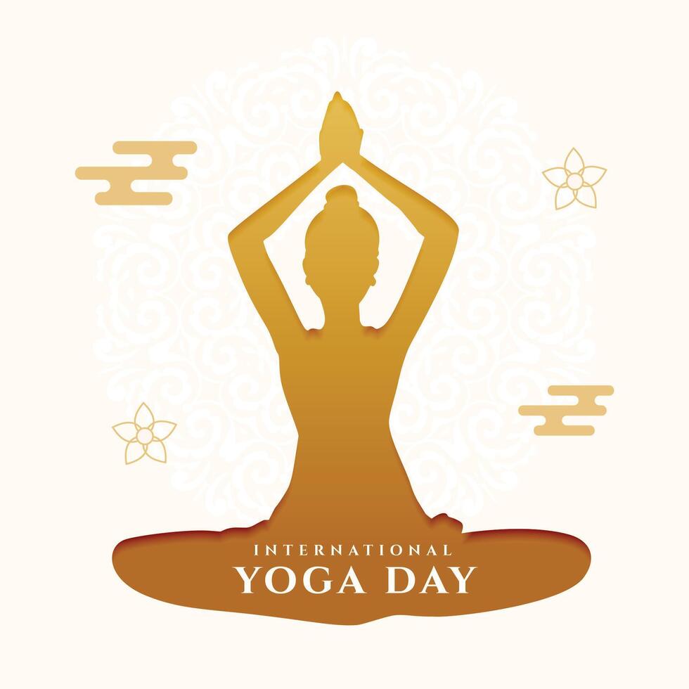 21 giugno celebrazione di mondo yoga giorno sfondo nel carta tagliare stile vettore