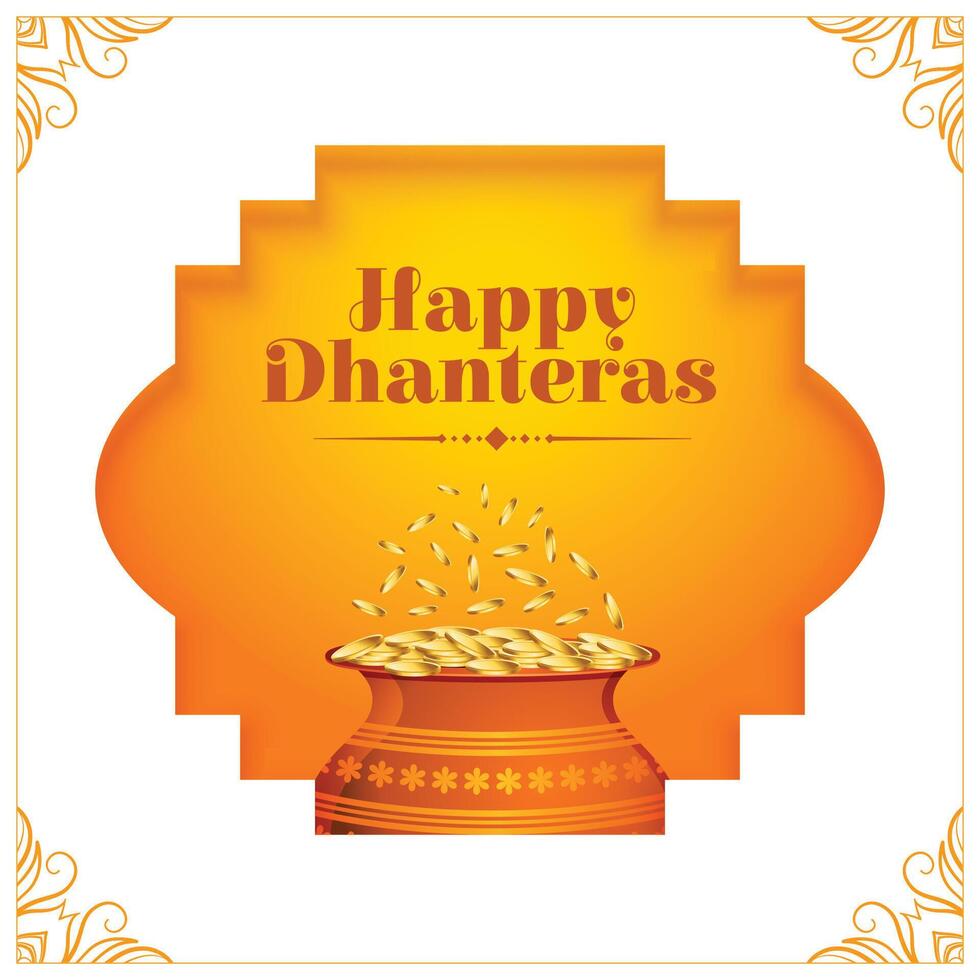 bellissimo contento dhanteras auguri sfondo con d'oro moneta kalasha vettore