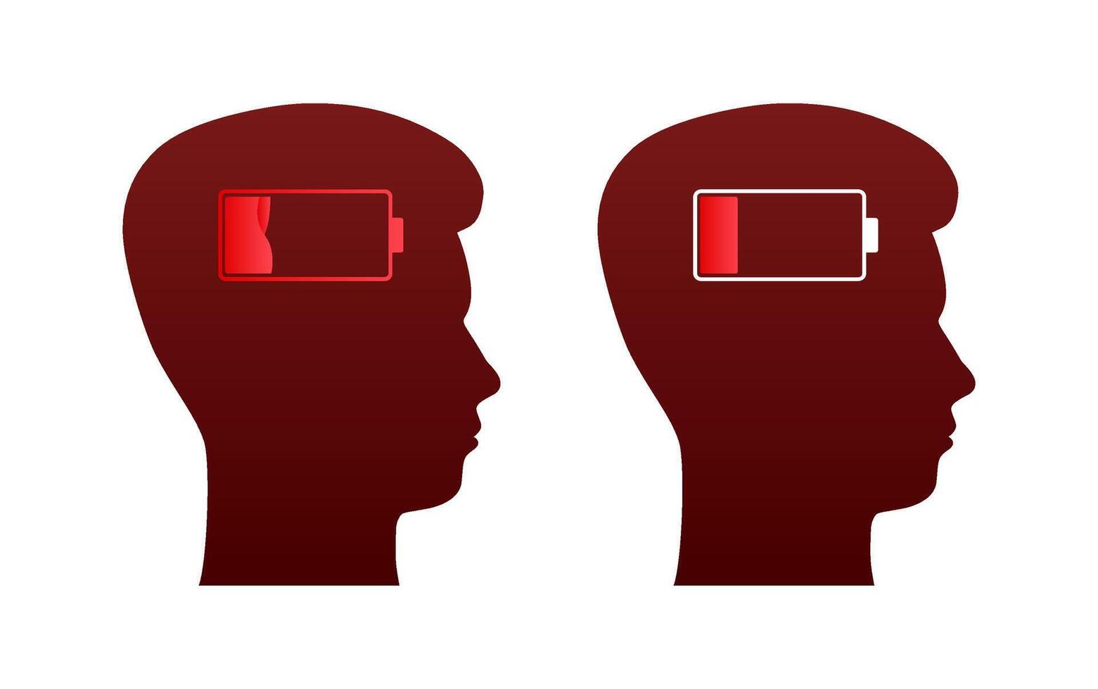 vettore illustrazione di Due staglia profili con batteria livello indicatori, concetto per mentale energia o conoscitivo caricare