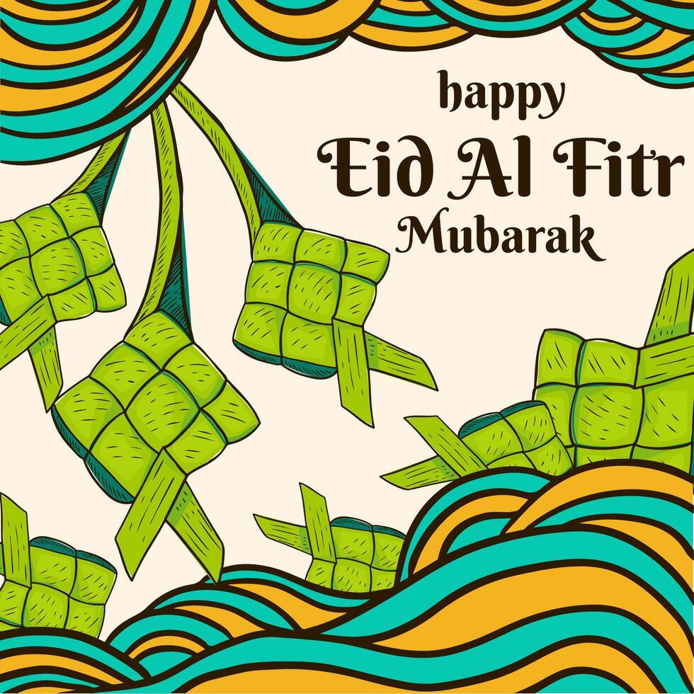 mano disegnato contento eid al Fitr mubarak illustrazione design vettore