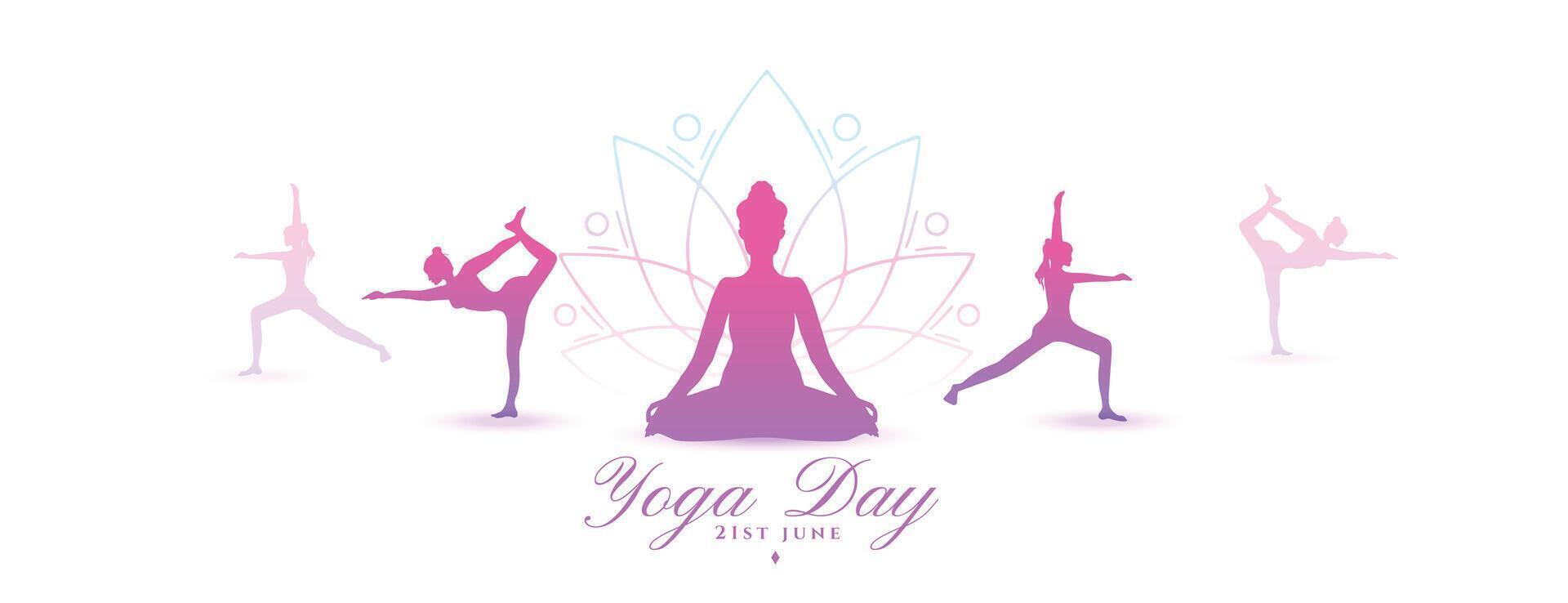 21 giugno yoga giorno celebrazione bandiera con esercizio posizione design vettore